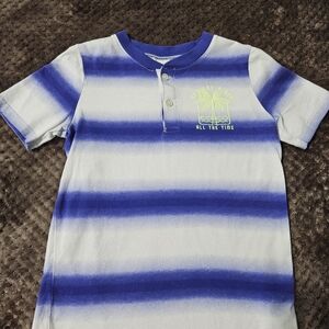 Carter's Blue & White Striped Short-Sleeve Henley Tee with Neon Graphic